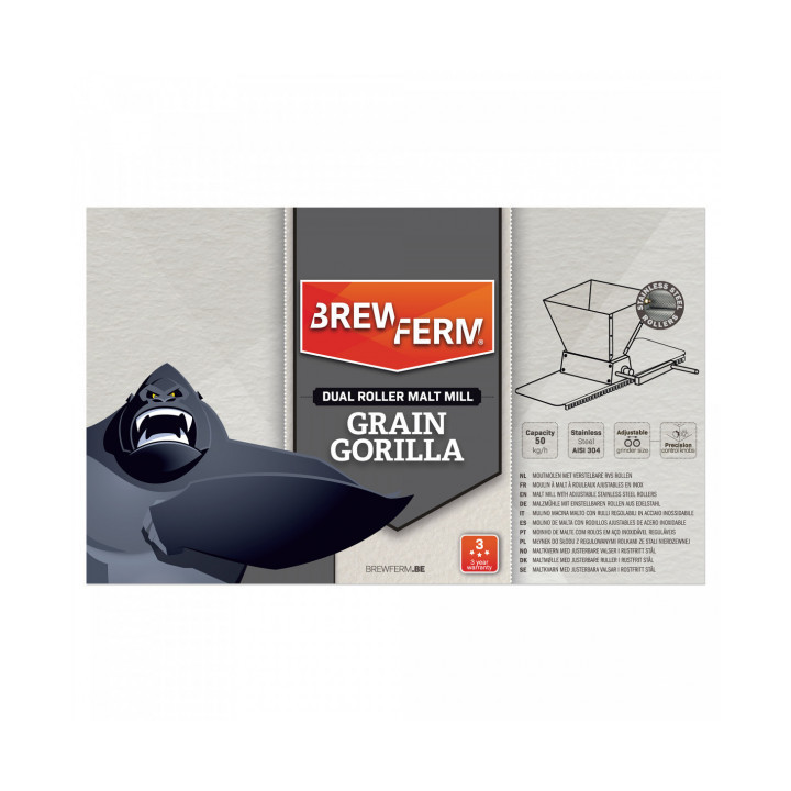 Moinho de Malte Brewferm® Grain Gorilla – 2 Rolos Inox Ajustáveis