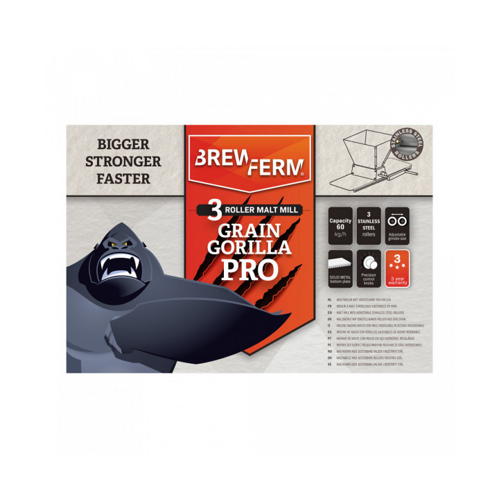 Brewferm Grain Gorilla Pro - Moinho Malte 3 Rolos Inox