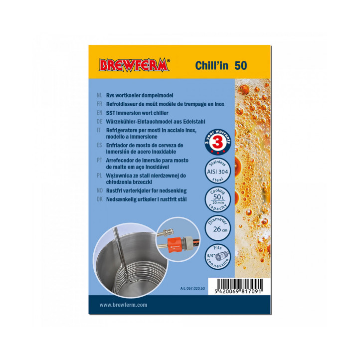 Serpentina de Arrefecimento em Inox Brewferm Chill'in 50 - 50L